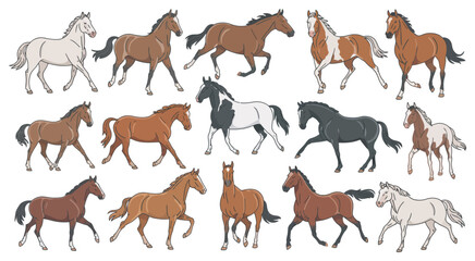 Collection of Various Horse Breeds and Poses in Diverse Colors and Styles