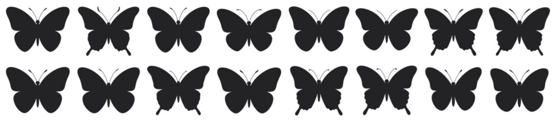 A harmonious array of black butterfly silhouettes, creating a symmetrical and elegant decorative pattern for various design concepts