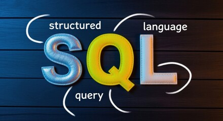 Structured Query Language Design: SQL Letters on a Dark Wooden Background, Conceptualizing Database Management and Information Technology