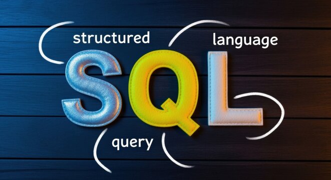 Structured Query Language Design: SQL Letters on a Dark Wooden Background, Conceptualizing Database Management and Information Technology - Powered by Adobe