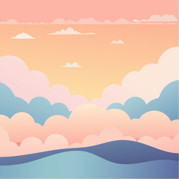 "Montagnes en Ciel Pastel : Illustration Po&eacute;tique et Apaisante de la Nature, couleurs pastel