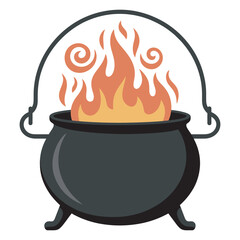 Cauldron with magical flames, perfect for Halloween or fantasy themes