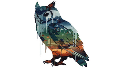 Naklejka premium Layered Paint Texture Owl Silhouette Isolated on Transparent Background for Modern Wildlife Art Design