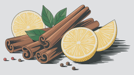 Aromatic Blend of Cinnamon Sticks, Fresh Lemon Slices, and Vibrant Spices for Culinary Delights