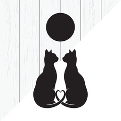 Romantic Cat Pair Silhouette Love Concept Design