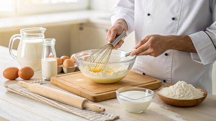 Professional Chef Mixing Baking Ingredients in Kitchen – Home Baking and Cooking Preparation Concept