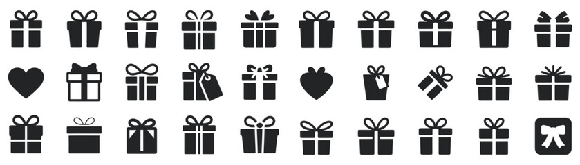 Collection of Gift Boxes and Hearts Icons Celebrating Holidays and Special Occasions