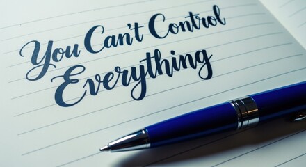 Inspirational message on notebook with pen: You can't control everything, acceptance concept