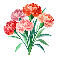 Illustration of a carnation bouquet evoking Mother's Day. Vector illustration. Watercolor style. Gratitude. Surprise. Gift. Present.