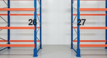 Empty Metal Shelving Units with Number Labels Ready for Inventory Storage and Organization