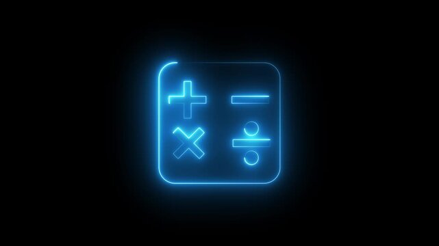 Neon Glowing Dimensional Calculator Icon Animation on Black Background, Looping Measurement and Math Tool for Geometry, Engineering, Education, UI UX Interface, Digital Precision Symbol
