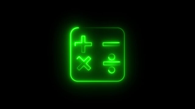 Neon Glowing Dimensional Calculator Icon Animation on Black Background, Looping Measurement and Math Tool for Geometry, Engineering, Education, UI UX Interface, Digital Precision Symbol