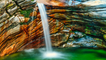 Little cascade in verzasca river, ticino, switzerland