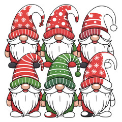 Cheerful christmas gnomes collection with festive hats and costumes perfect holiday season decorative elements for greeting cards or invitations