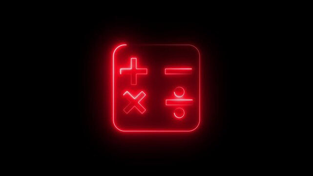 Neon Glowing Dimensional Calculator Icon Animation on Black Background, Looping Measurement and Math Tool for Geometry, Engineering, Education, UI UX Interface, Digital Precision Symbol