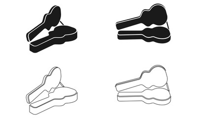 silhouette of guitar hard case open, vector illustration isolated on white background.