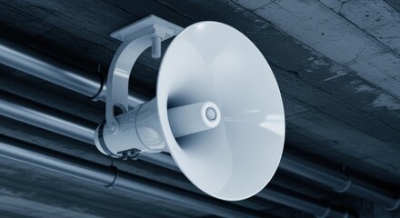 Emergency Speaker System Mounted on Ceiling with Pipes for Safety and Security Announcements