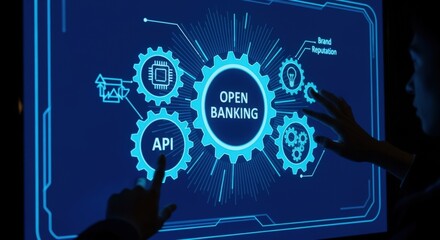 Open Banking Interface on Futuristic Screen Display for Financial Technology and Digital Transformation Concept