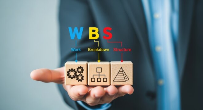 WBS Work Breakdown Structure Presentation: Business Management Strategy, Project Planning and Workflow Optimization Concept