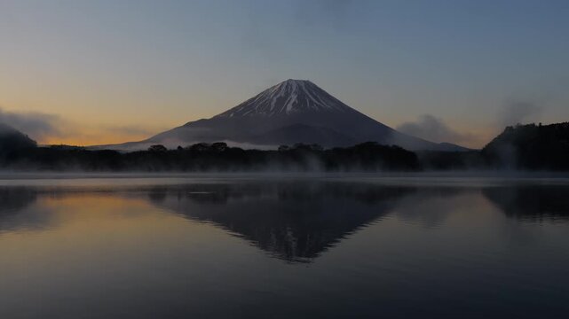 Lake Shoji Morning Mist and Red Dawn with Mt. Fuji - 59.94fps_SDR_10bit_422_Denoised - 精進湖の朝霧と赤い朝焼けの富士山 - P1045735 - 32mm