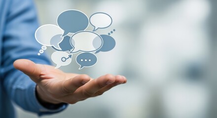 Conceptual Communication: Hand Presenting Speech Bubbles Representing Dialogue, Conversation, and Social Interaction in Modern Business