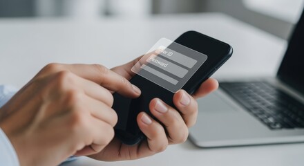 Authentication on Smartphone: Person Logging into Account with Password on Mobile Device for Secure Access