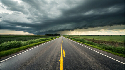 Long Empty Road Under Dark Storm Clouds &ndash; Dramatic Landscape, Severe Weather and Moody Nature Photography