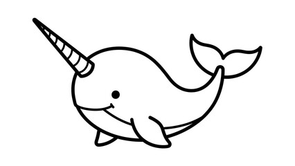 Simple black and white narwhal illustration.