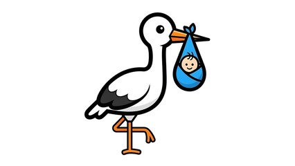 Obraz premium Stork Delivering Baby in Cartoon Style.