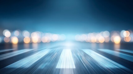 Runway lights: A dynamic perspective of an empty runway at twilight, illuminated by a blurred array of runway lights and streaks of light, creating a sense of anticipation and forward momentum. 