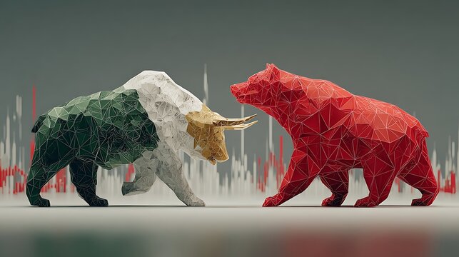 Modern stock market illustration showing bull versus bear fight high resolution picture