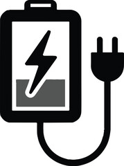 Battery charging icon with power plug and lightning bolt symbol