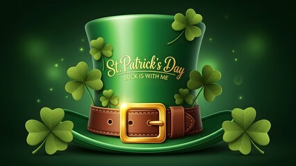 St patrick's day green hat with shamrocks and gold buckle