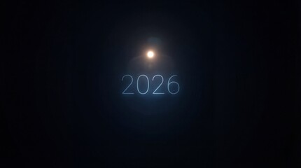 Glowing 2026 text with radiant light on dark background