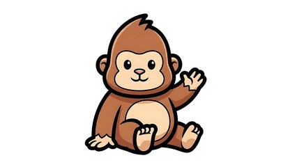 Fototapeta premium Cartoon Monkey Sitting and Waving Hand.