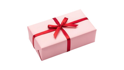 Pink gift box with red ribbon isolated on transparent background