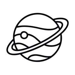 Planet Saturn with rings line art illustration, ideal for astronomy, space science, and education themes © Mariam