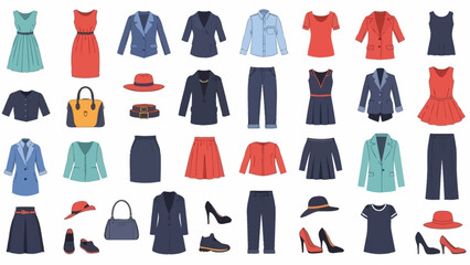 Women's Fashion Wardrobe Flat Icons Collection