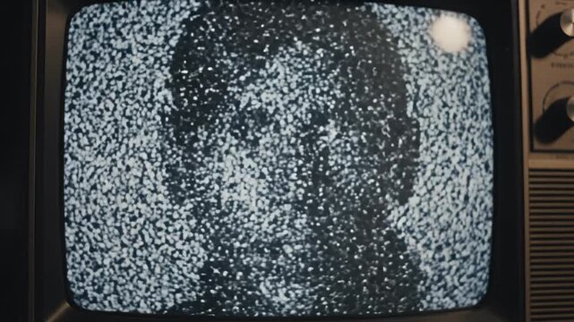Antique Television Displaying Static Signal With Human Silhouette Appears