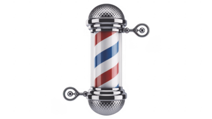 Classic barber pole with red and blue stripes barber shop isolated on a transparent background