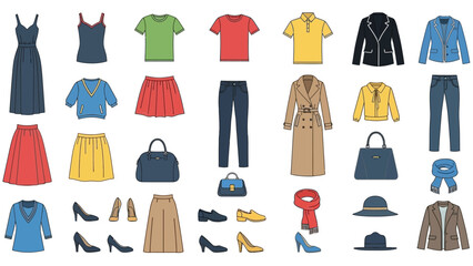 Collection of Women's Clothing and Accessories Flat Icons