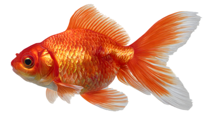 Bright orange goldfish with long tail isolated on white background