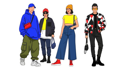 Diverse Group of Fashionable People in Stylish Streetwear