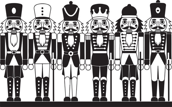 Nutcracker silhouette set. Collection of minimalistic icons for site. Toy or mascot for children. Stickers for social networks and messengers. Flat vector illustrations isolated on white background