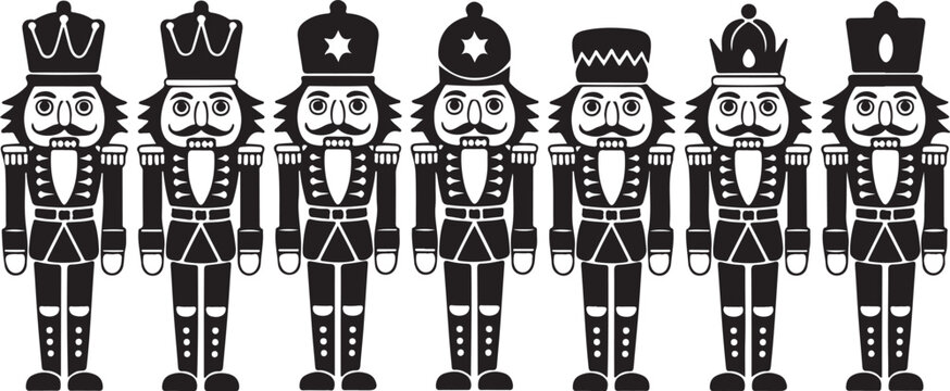 Nutcracker silhouette set. Collection of minimalistic icons for site. Toy or mascot for children. Stickers for social networks and messengers. Flat vector illustrations isolated on white background