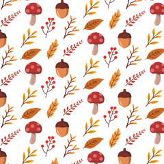 seamless autumn forest elements pattern on white background