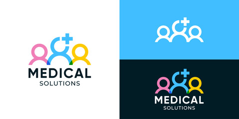 Fototapeta premium Creative simple medical solutions logo template. Person human doctor team logo design vector illustration.