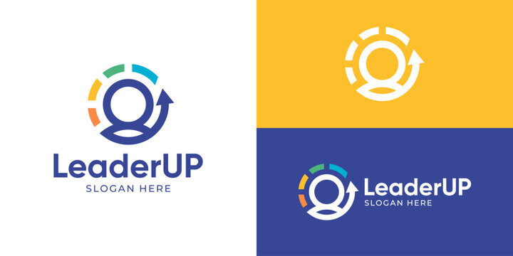 Creative leader up logo template. Progress people human person logo design vector illustration.