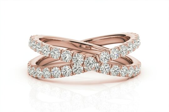 Rose gold crisscross diamond band ring with pave setting jewelry