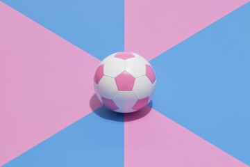 White and pink soccer ball on a blue and pink geometric background football